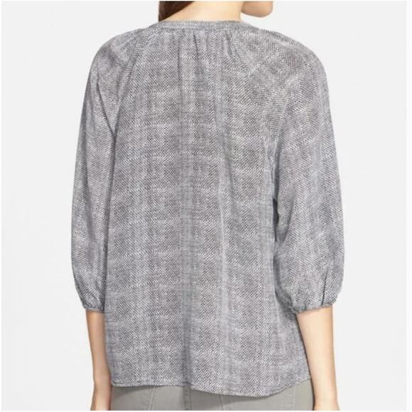Joie Addie B 100% Silk Top Womens Sz S Gray Caviar Print Peasant Balloon Sleeve - Picture 2 of 10